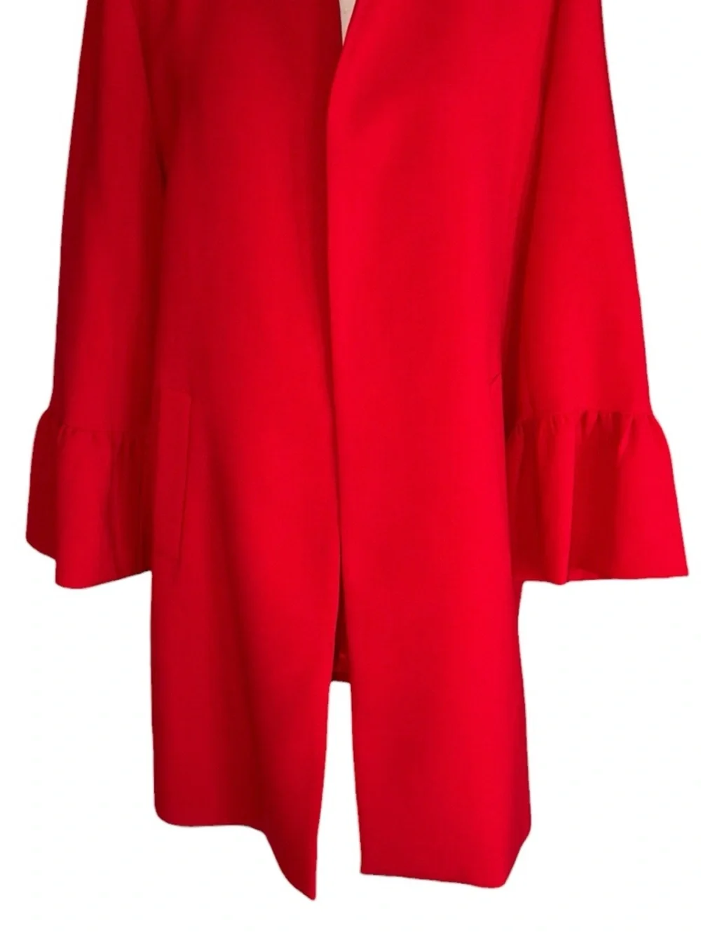 NEW Patty Kim Kelly Red Ruffle Sleeve Open Front Jacket Coat - l